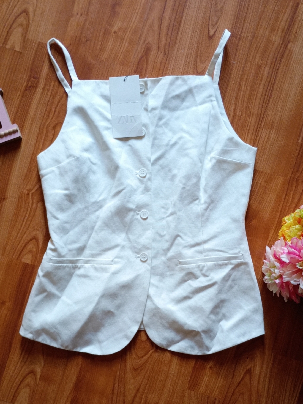 Zara White Button-Front Cami Top